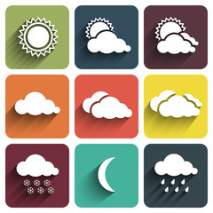Fototapeta premium Flat design weather icons set on tiles