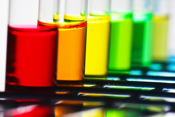 Colorful chemicals in test tubes