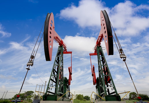 Working oil pump jacks on a oil field