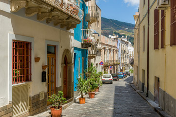 Lipari island colorful old town narrow streets