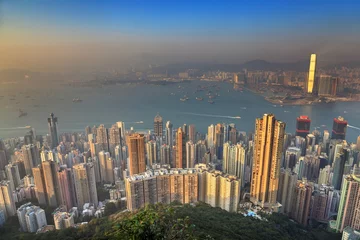 Fotobehang Hong Kong city skyline view from The Victoria Peak © Noppasinw