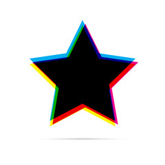 Star flat icon with shadow. CMYK offset effect