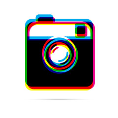 Hipster photo or camera flat icon with shadow. CMYK offset effec