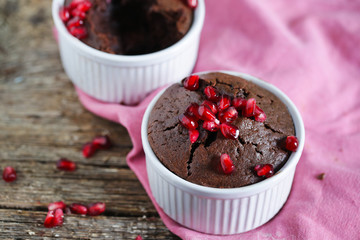 Cupcake in ramekin, chocolate coffee soft mud pomegranate cake - 73529644