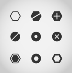 Set of screws and bolts on white background