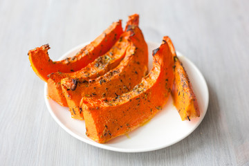 freshly baked and juicy slices of pumpkin