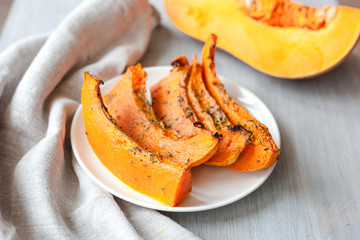 freshly baked and juicy slices of pumpkin