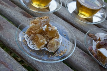 Light dessert -turkish delight with sesame seeds