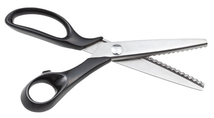 open modern pinking scissors with black handles