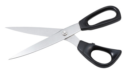 open modern dressmaker shears with black handles