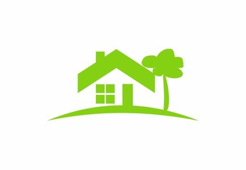green  logo house, abstract home, real estate, vector icon