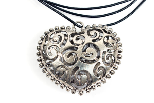 Silver Heart Pendant Necklace On White