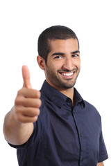 Positive arab man gesturing thumbs up