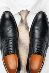 Classic mens shoes, tie and  white shirt