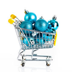 Christmas balls.  Shopping cart full of christmas