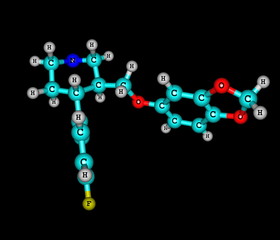 Paroxetine molecule isolated on black