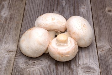 Champignon on wooden background