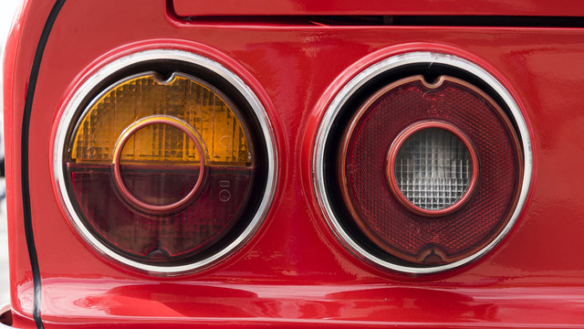 Closeup of the tail lights of a classic car