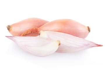 Shallot onions and half on white, clipping path