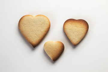 Three hearts cookies on white backgound