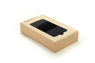 Smart Phone In Packaging Box On White Background