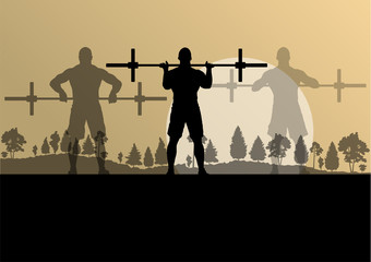 Fototapeta na wymiar Crossfit training with weights vector background concept