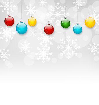 Christmas snowflakes background with set colorful balls