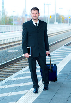man in suit on business trip