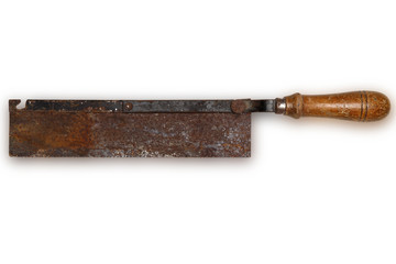 old tool carpenter wood saw isolated on white background