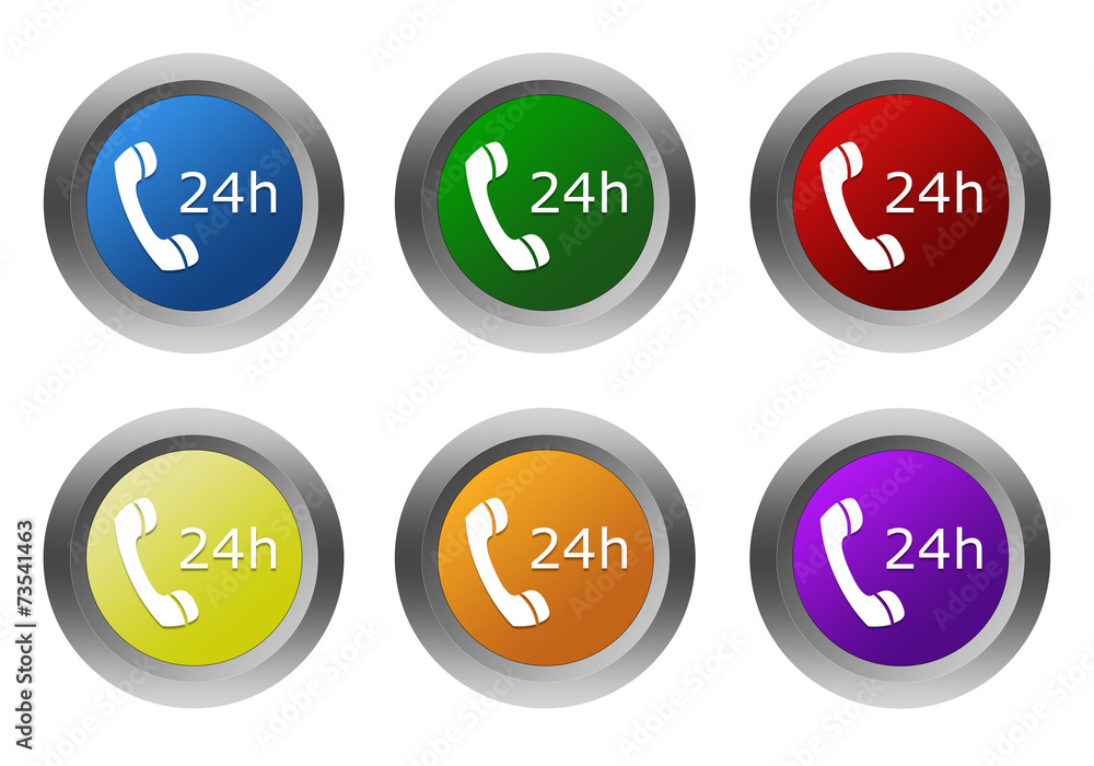 Poster set of rounded colorful buttons to symbolize attention 24 hours
