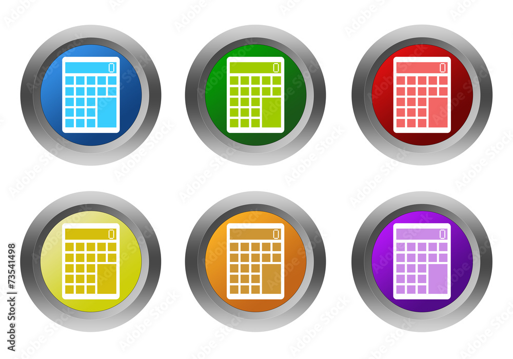 Aufkleber set of rounded colorful buttons with calculator symbol