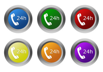 Set of rounded colorful buttons to symbolize attention 24 hours