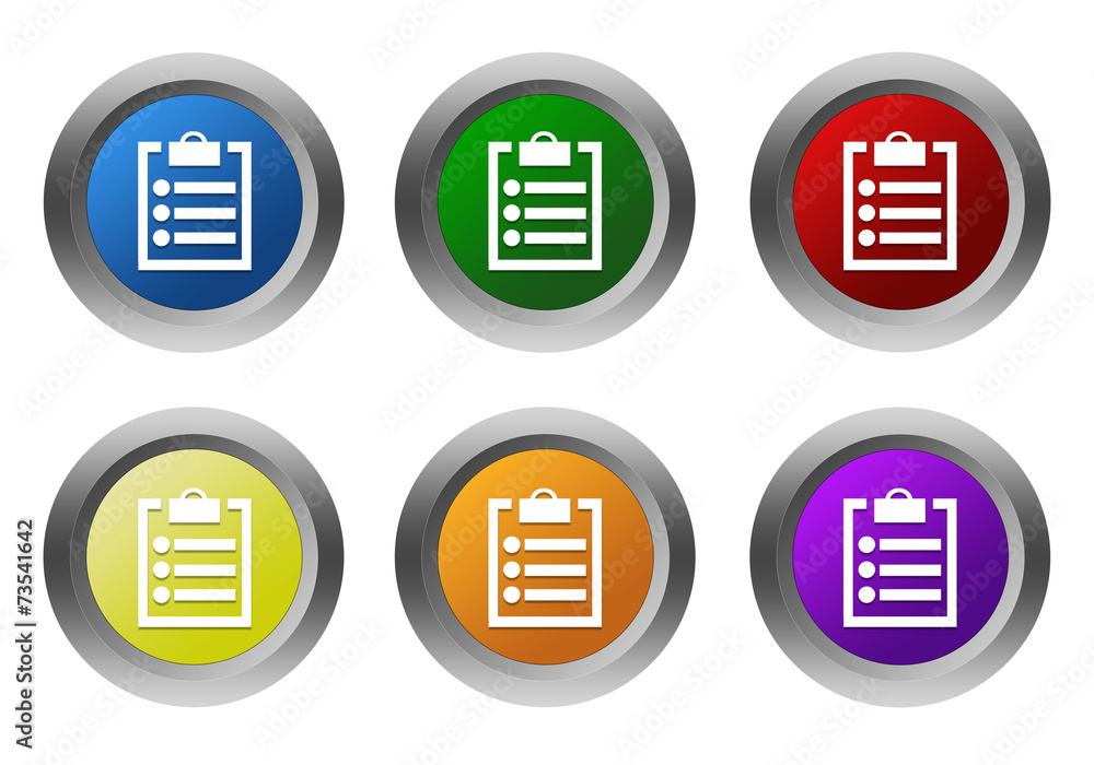 Poster set of rounded colorful buttons with notepad symbol
