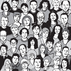 Seamless pattern unrecognizable people faces in crowd