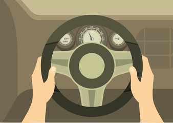 Hands Of A Driver On Steering Wheel Of A Car