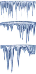 set of hanging thawing icicles of a blue shade