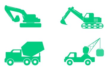 Engins de chantier en 4 icônes