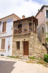 Fototapeta na wymiar Old greek houses made of stone on Thassos island