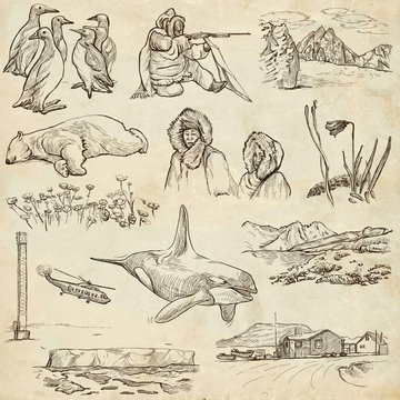 Polar Regions: Travel around the World. Freehand drawings.