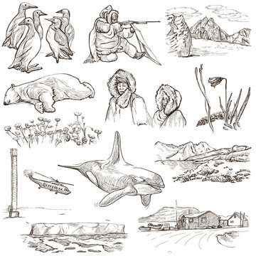 Polar Regions: Travel around the World. Freehand drawings.