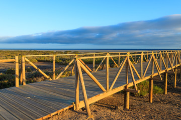 Wooden footbridge to Morro Jable beach, Fuerteventura island