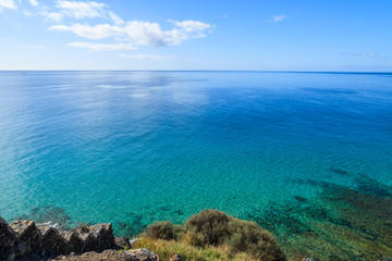 Fototapeta na wymiar Beautiful colours of ocean on coast of Fuerteventura island