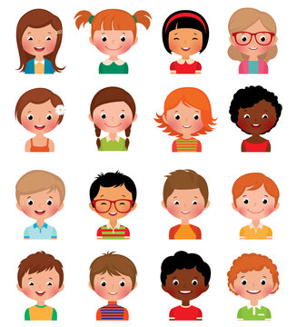 Set of avatars of different boys and girls