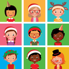 Children in holiday Christmas hats