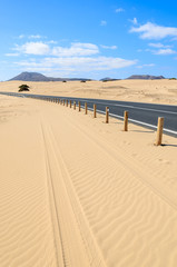 Road in desert landscape, Corralejo National Park, Fuerteventura