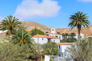 View of Betancuria village in mountain landscape, Fuerteventura