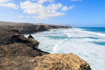 La Pared beach and ocean bay on coast of Fuerteventura island