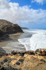Volcanic beach on coast of Fuerteventura, Canary Islands, Spain