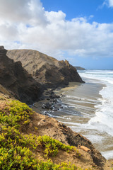 Volcanic beach on coast of Fuerteventura, Canary Islands, Spain