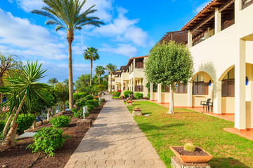 Fototapeta na wymiar Apartments in tropical gardens, Morro Jable, Fuerteventura